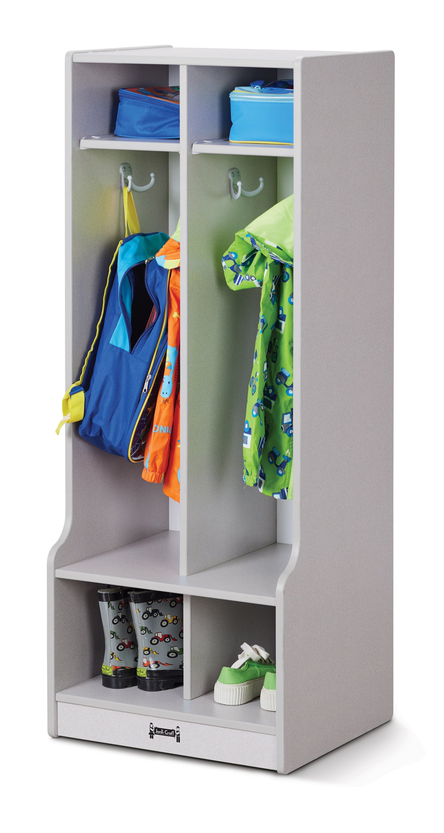 Rainbow Accents 2 Section Coat Locker with Step - Gray