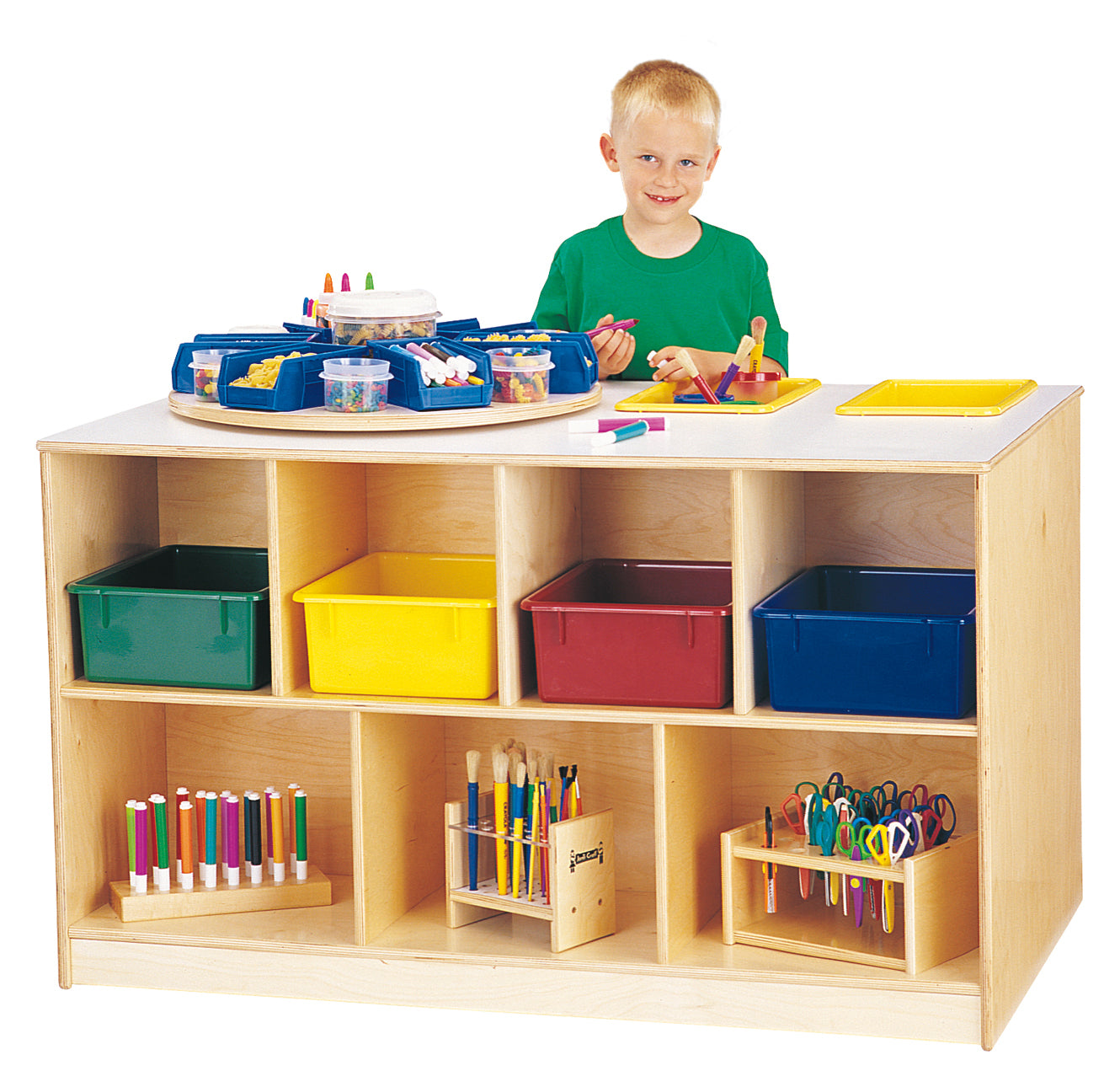 Jonti-Craft Mobile Twin Storage Island - with Clear Trays