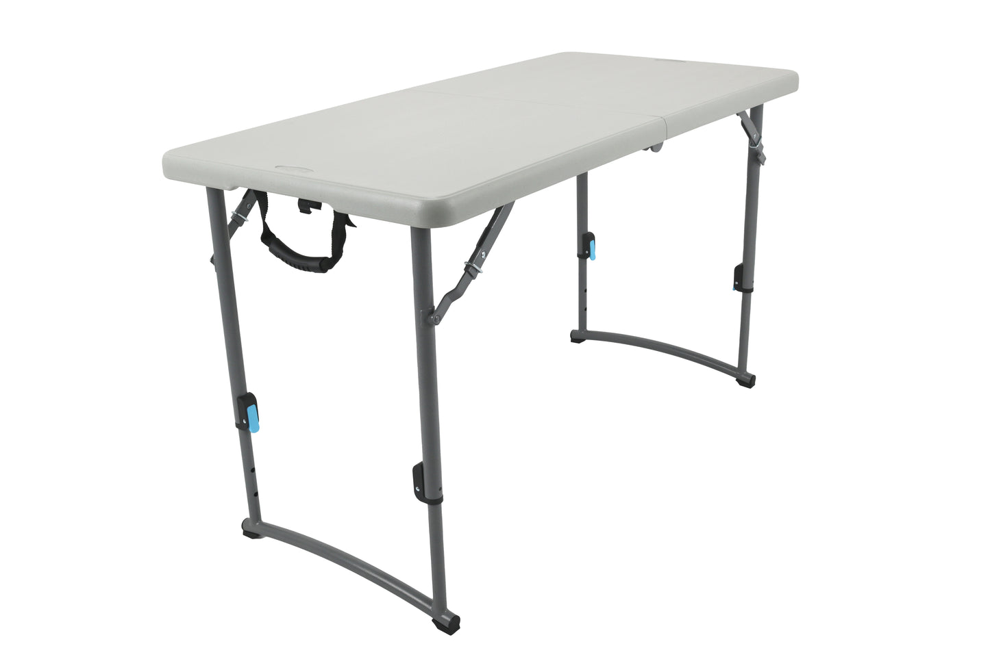 Plastic fold in half adjustable height table