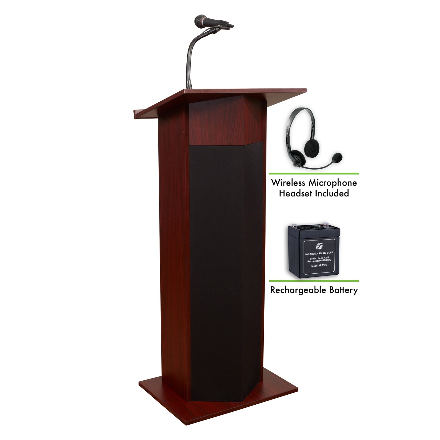 Power Plus Lectern and Rechargeable Battery with Wireless Headset Mic