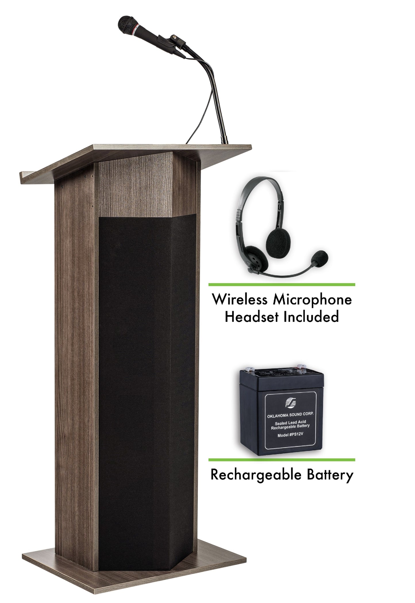 Power Plus Lectern and Rechargeable Battery with Wireless Headset Mic