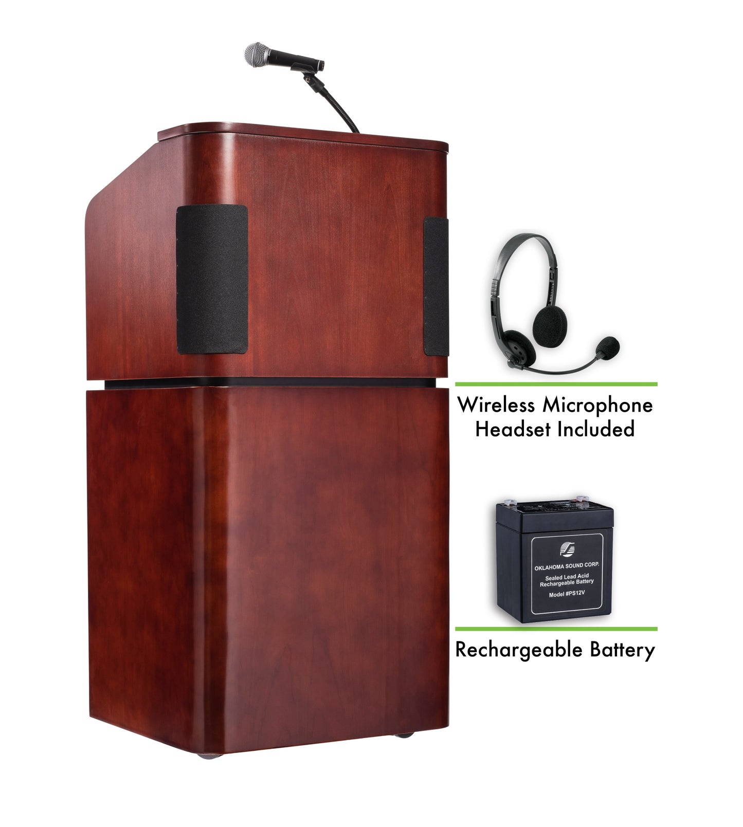 Tabletop & Base Combo Sound Lectern and Rechargeable Battery with Wireless Headset Mic