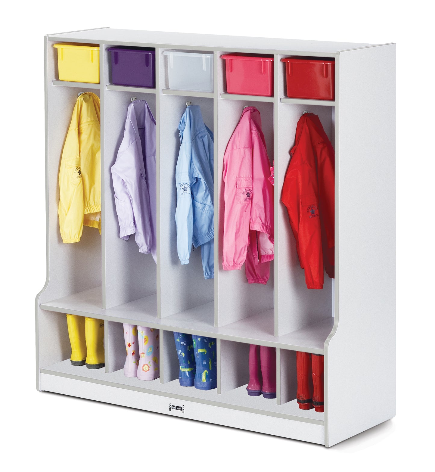 Rainbow Accents 5 Section Coat Locker with Step  - Gray