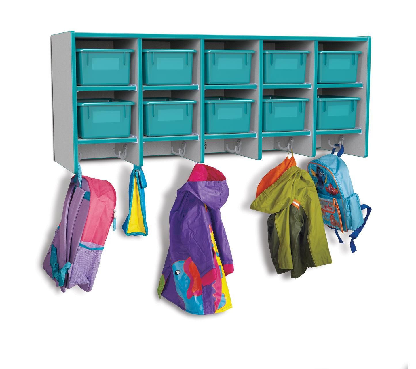 Rainbow Accents 10 Section Wall Mount Coat Locker - without Trays - Blue