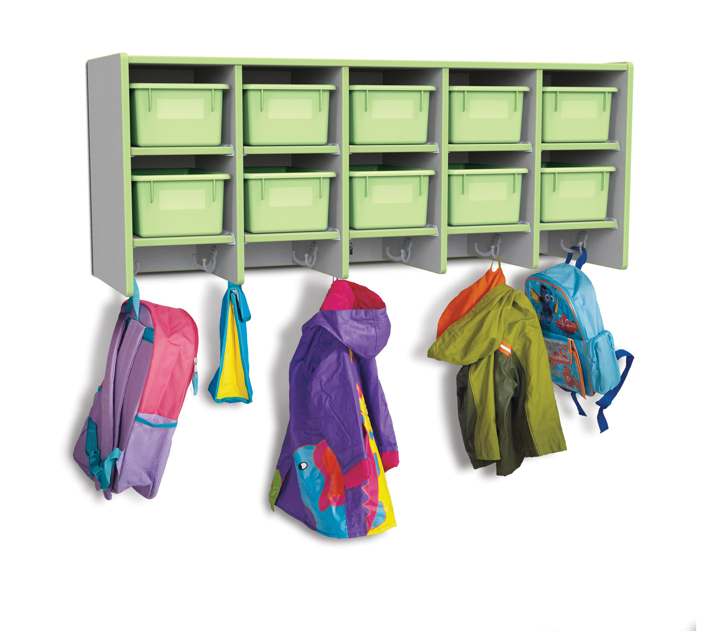 Rainbow Accents 10 Section Wall Mount Coat Locker - without Trays - Blue