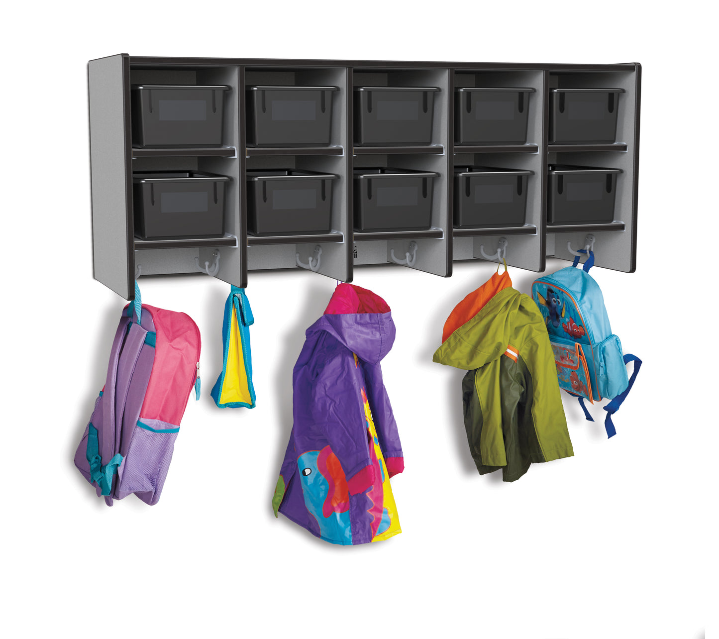 Rainbow Accents 10 Section Wall Mount Coat Locker - without Trays - Blue