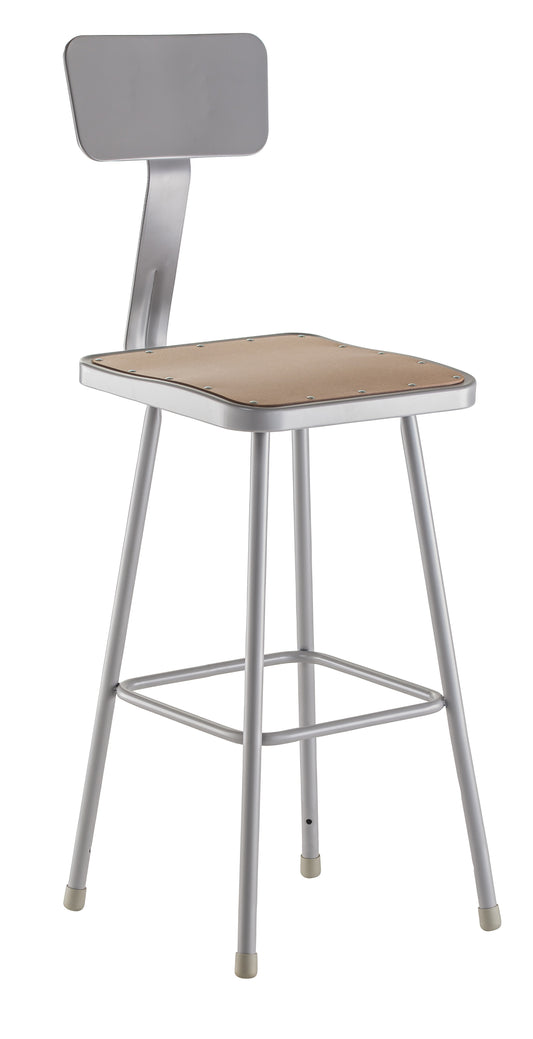 30.25" Heavy Duty Square Seat Steel Stool With Backrest