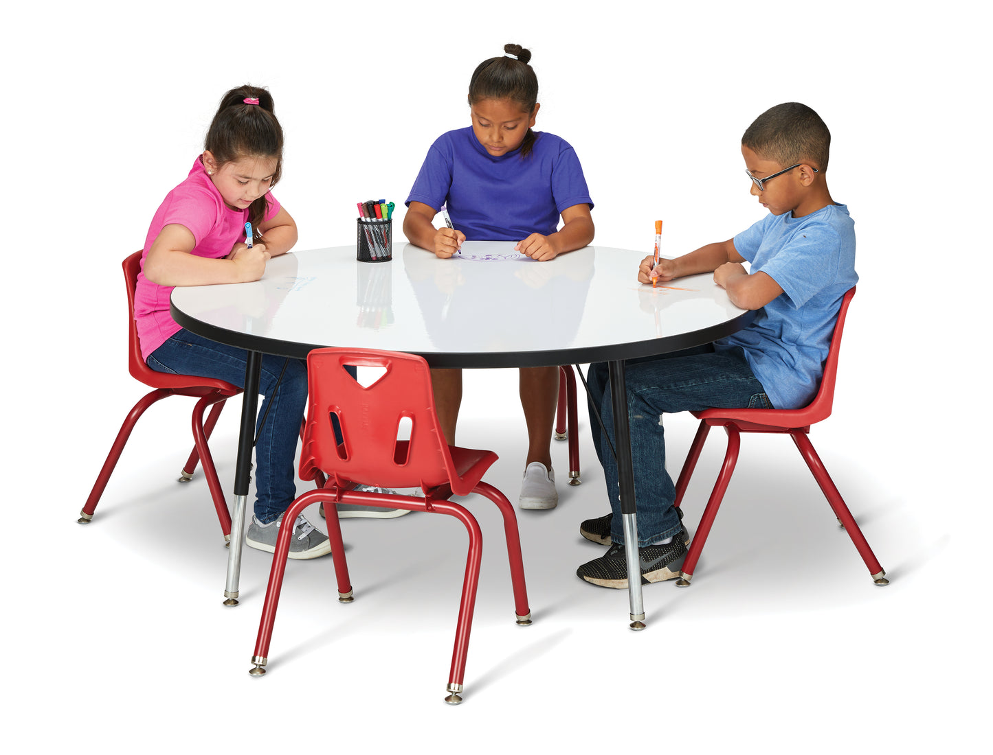 Berries Round Dry Erase Table - 48" Diameter, E-height - Write-n-Wipe/Black/Black