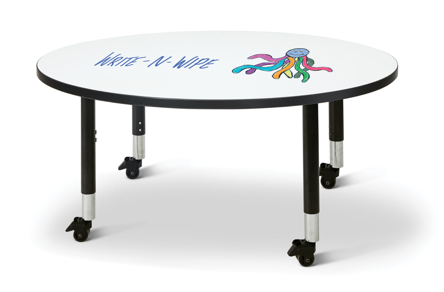 Berries Round Dry Erase Table - 48" Diameter, E-height - Write-n-Wipe/Black/Black