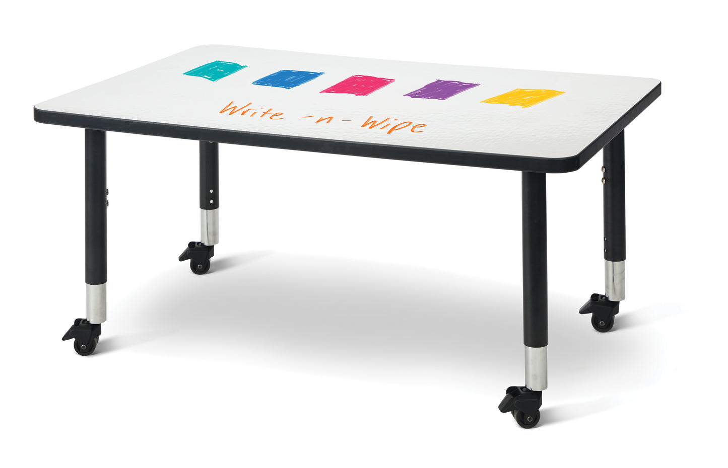 Berries Rectangle Dry Erase Table - 24" x 48", A-height - Write-n-Wipe/Black/Black