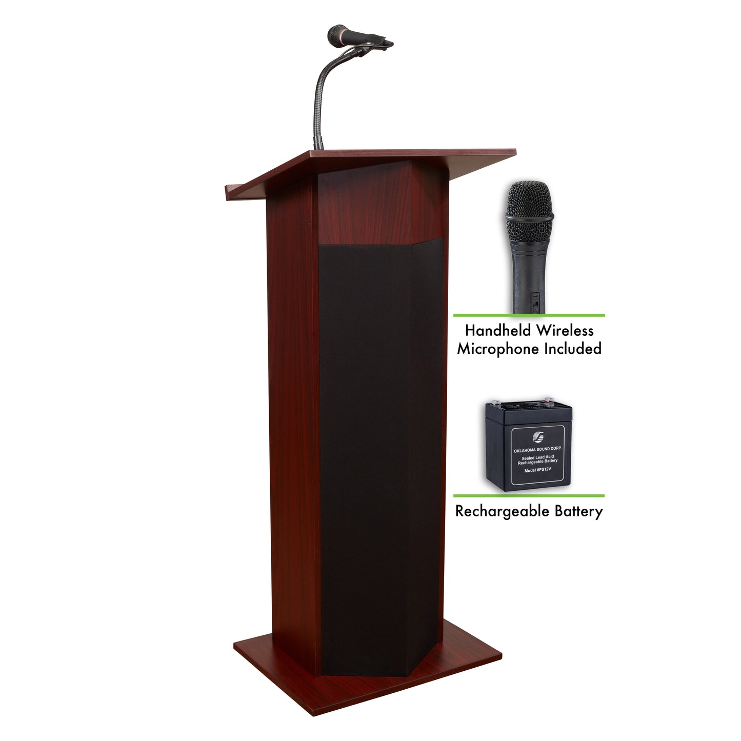 Power Plus Lectern and Rechargeable Battery with Wireless Handheld Mic