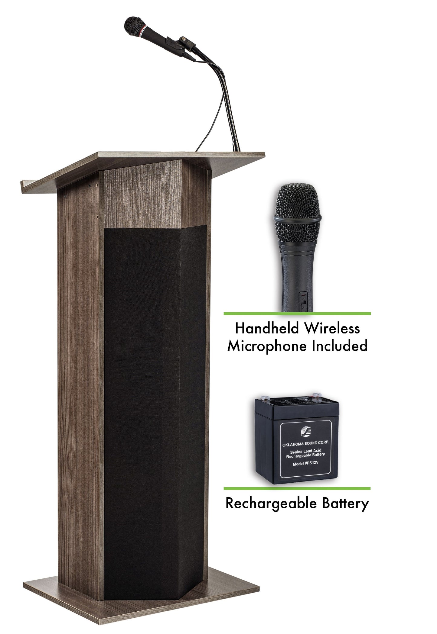 Power Plus Lectern and Rechargeable Battery with Wireless Handheld Mic