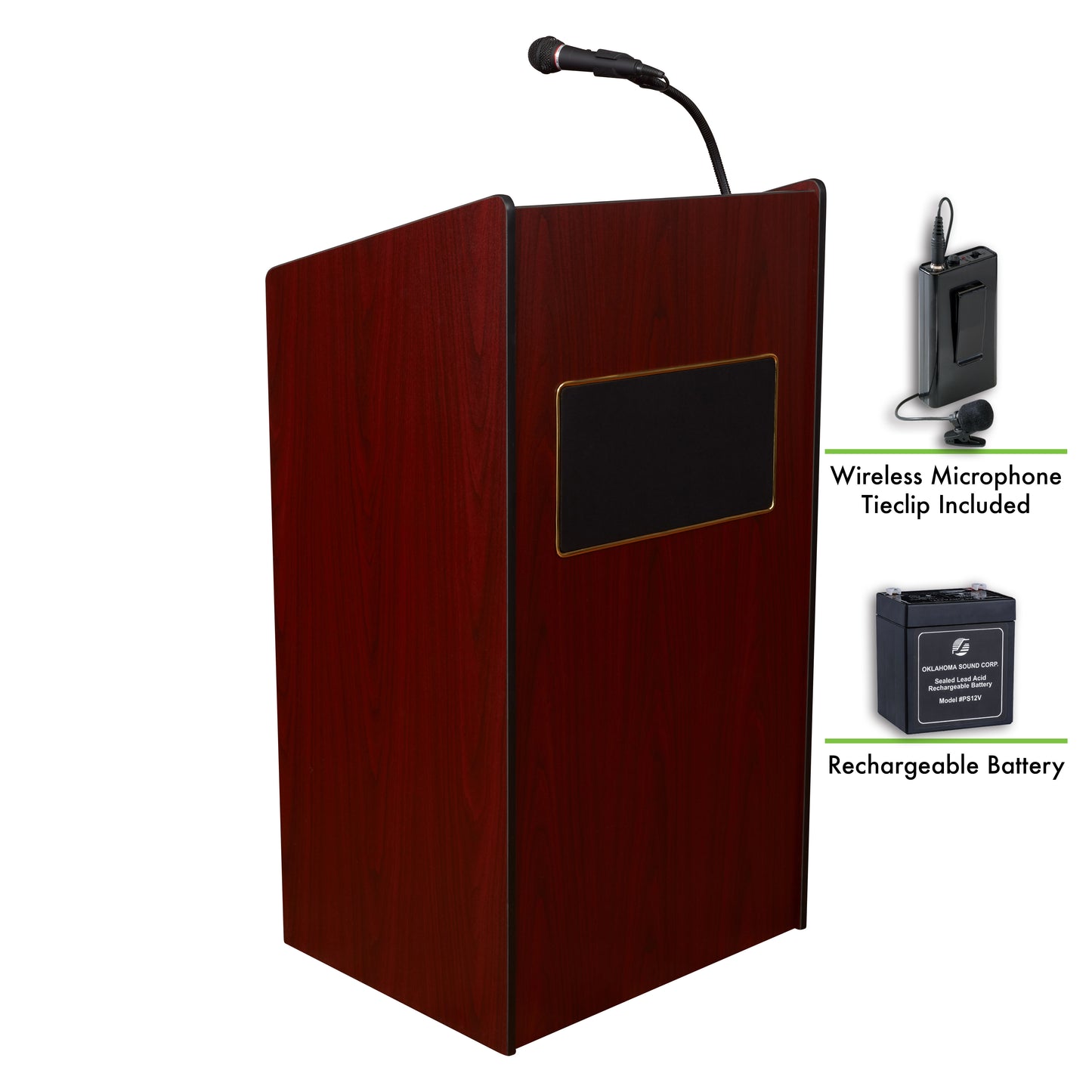 Aristocrat Sound Lectern and Rechargeable Battery with Wireless Tie Clip/Lavalier Mic