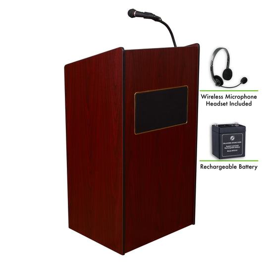 Aristocrat Sound Lectern and Rechargeable Battery with Wireless Headset Mic